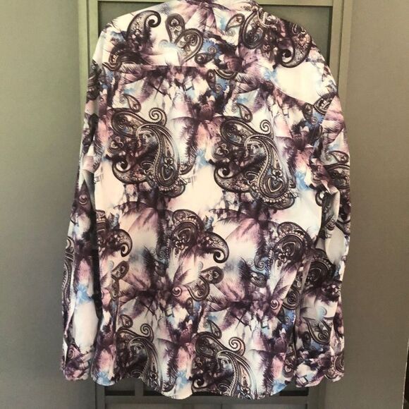 Lanzino Purple and white paisley print button down shirt men's size 3XL - Picture 4 of 5